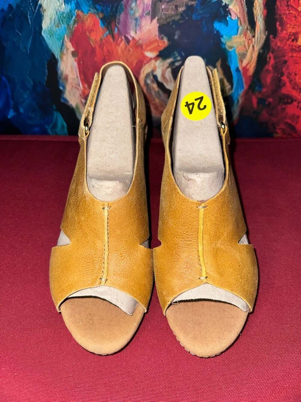 No.24 Clarks Helio Float Wedge Sandal, Mustard Yellow Nubuck, Size 6.5 US